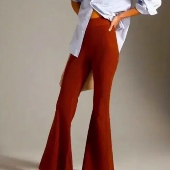 Anthropologie Pilcro Knit Sweater Flare Bell Bottom Pants Ochre Rust - Picture 4 of 10